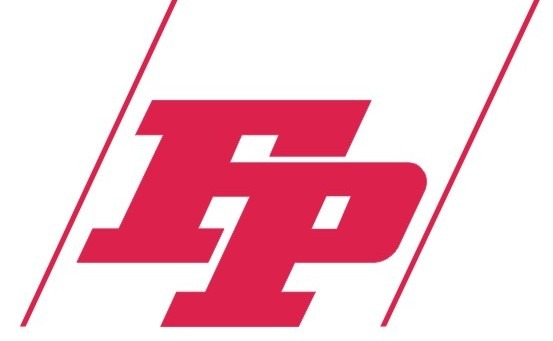 Logo mit den Buchstaben "EP" in kräftigem Rot auf weißem Hintergrund, umgeben von zwei diagonalen Linien.
