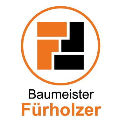 Logo von Fürholzer mit stilisierten geometrischen Formen in orange und schwarz, umgeben von einem weißen Kreis.