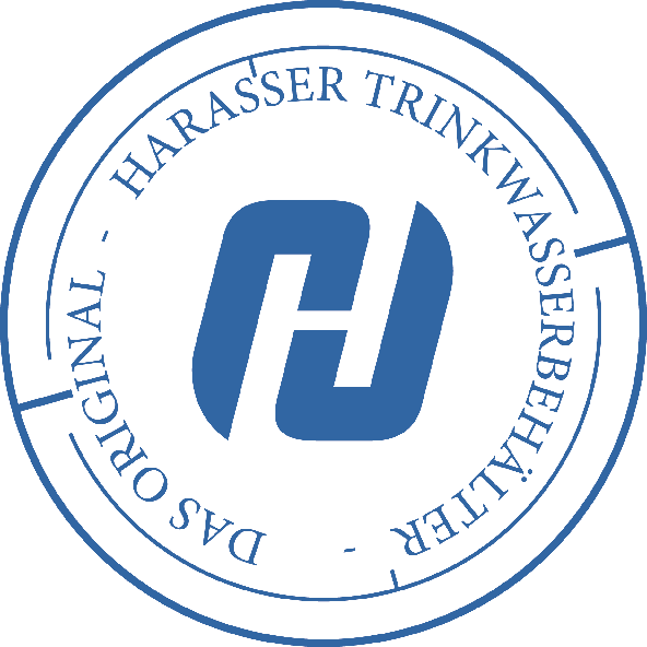 Logo eines Unternehmens mit der Aufschrift „Harasser Trinkwasserbehälter“ und dem Schriftzug „Das Original“.