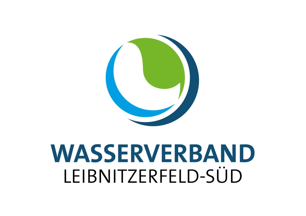 Logo des Wasserverbands Leibnitzerfeld-Süd: stilisierte Wassertropfen in Blau und Grün mit Schriftzug unten.