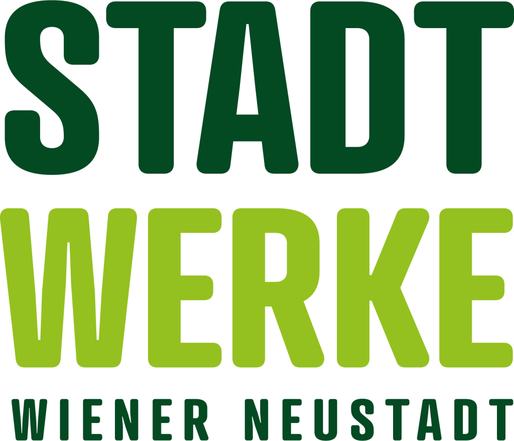 Logo der Stadtwerke Wiener Neustadt in grüner und gelber Schrift, betont die Stadt- und Versorgungsidentität.