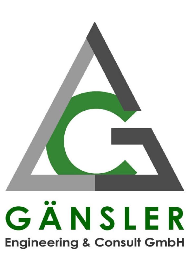 Logo der Firma Gänsler: Dreieck mit den Buchstaben G und C, grün und grau, darunter der Firmenname und Slogan.