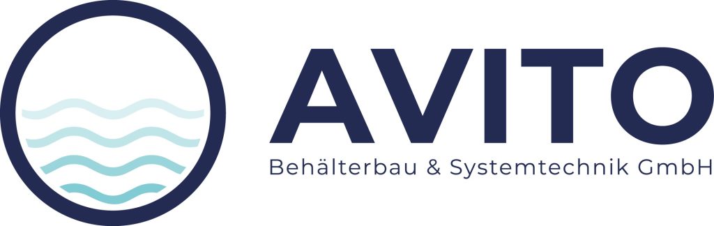 Logo der AVITO Behälterbau & Systemtechnik GmbH, mit stilisierten Wellen und modernem Schriftzug.