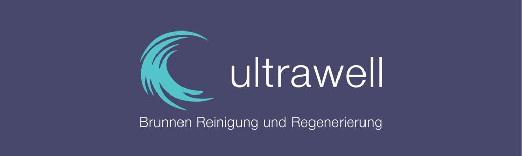 Logo von "ultrawell" mit Wellenmotiv, dazu der Text "Brunnen Reinigung und Regenerierung" auf lila Hintergrund.